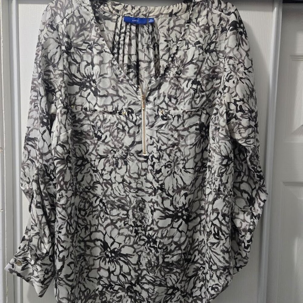 Apt. 9 white and gray L/S floral blouse‎ tunic top Size 0X